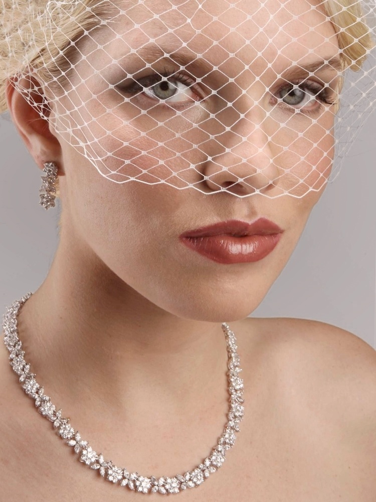 French Net Bridal Birdcage Blusher Visor Veil - White