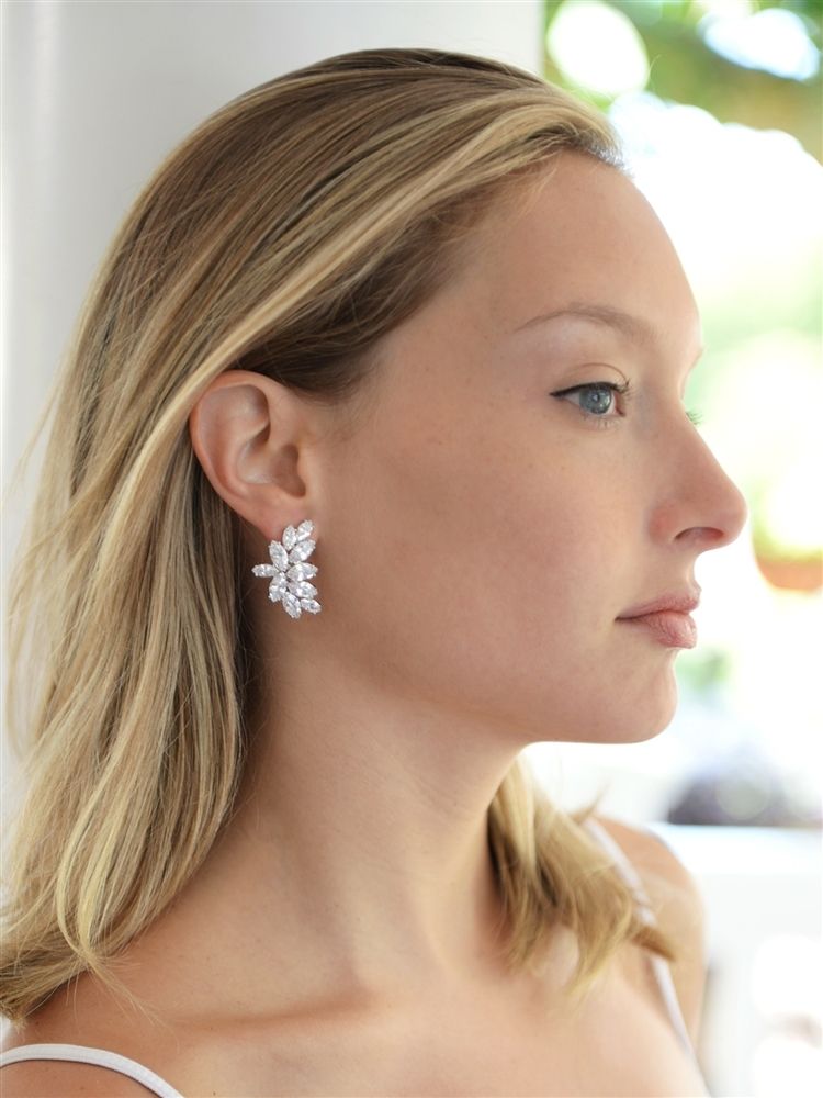 Clip-On Cubic Zirconia Marquis Cluster Earrings