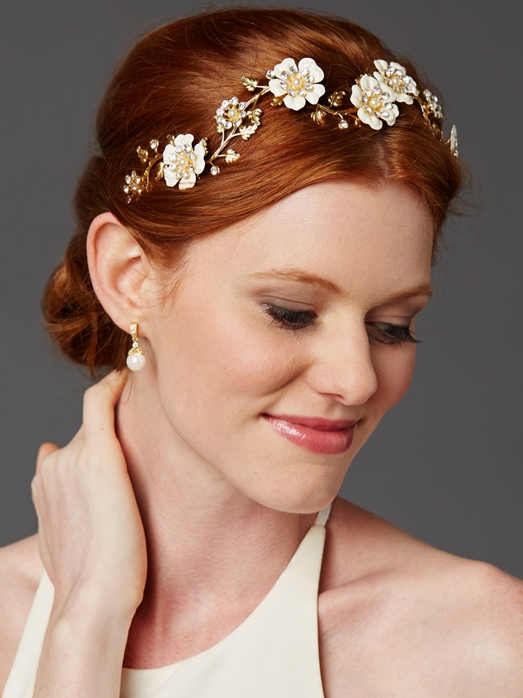 Designer Hand-Enameled Blossom Golden Headband