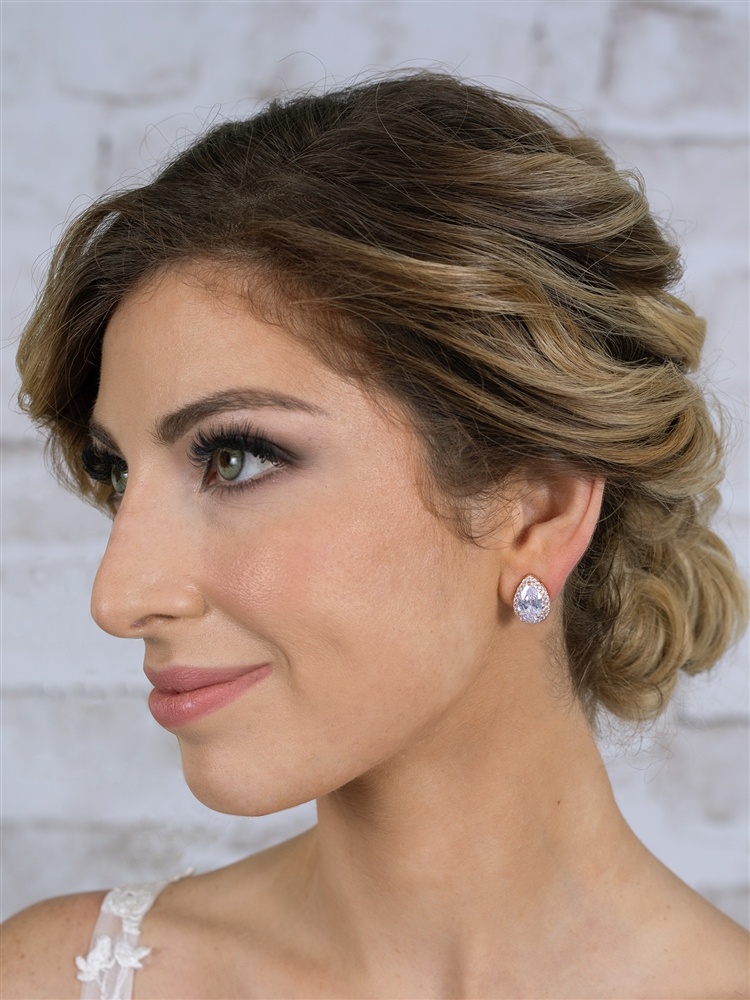 14K Gold Cz Pear-Shape Wedding Clip-On Earrings