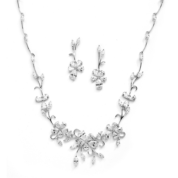 Elegant Vine Cz Necklace And Earrings Set For Weddings Or Evening Wear