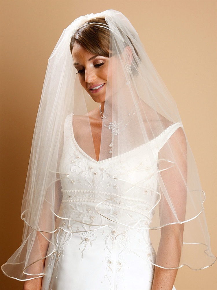 Two Tier Circular Cut Satin Corded Edge 30" Bridal Veil With 25" Blusher