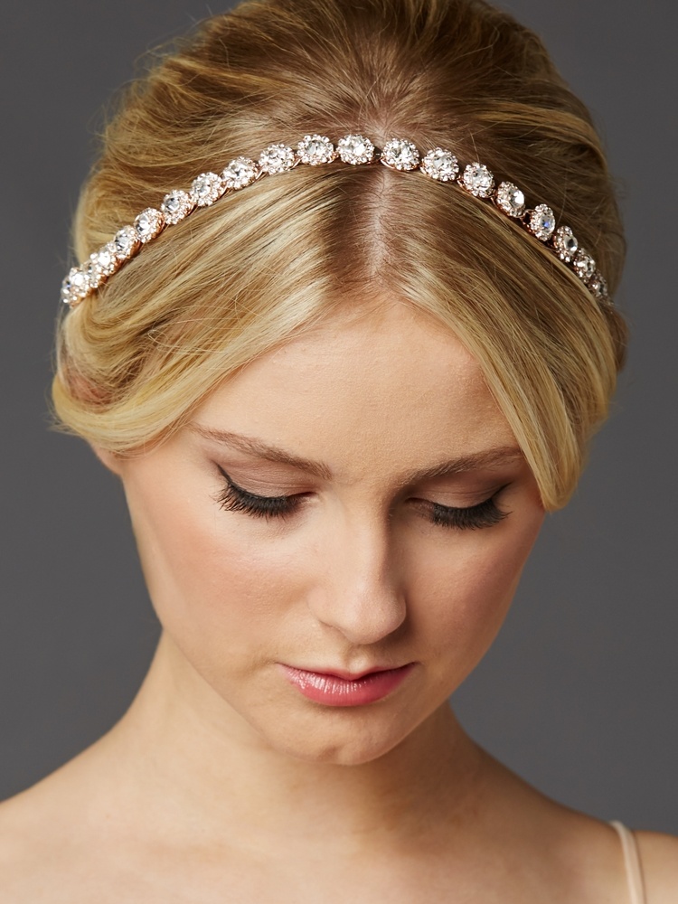 Rose Gold Bridal Headband With Genuine Preciosa Crystals