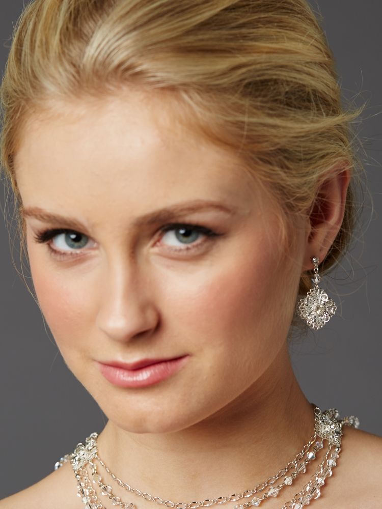 Bridal Earrings With Crystal Filigree Dangles