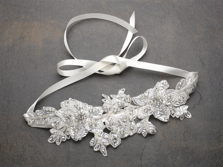 Sculptured Ivory Lace Wedding Headband With Crystals & Beads