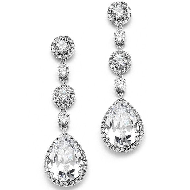Clip-On Pear-Shaped Drop Bridal Earrings With Pave Cz
