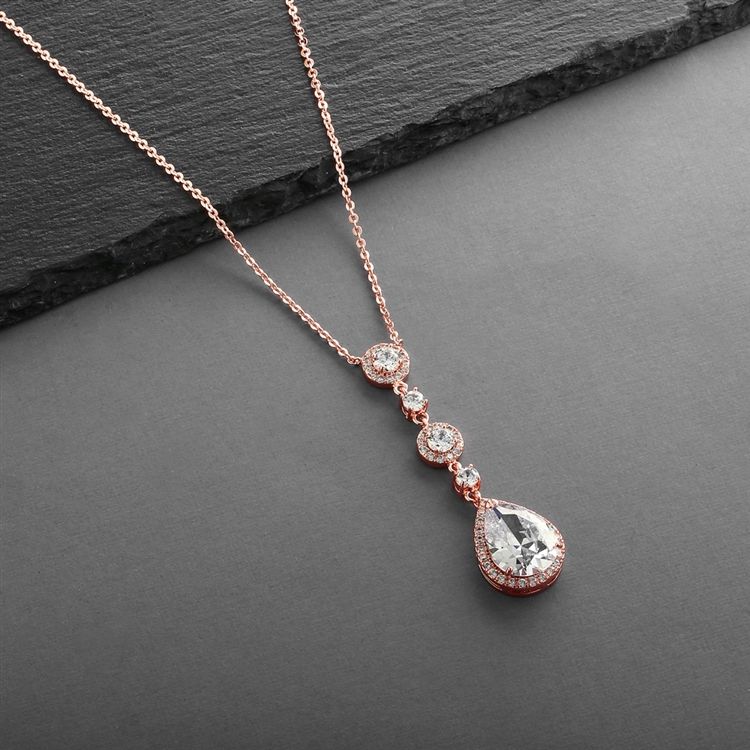 Rose Gold Bridal Necklace With Pear-Shaped Cz Drop