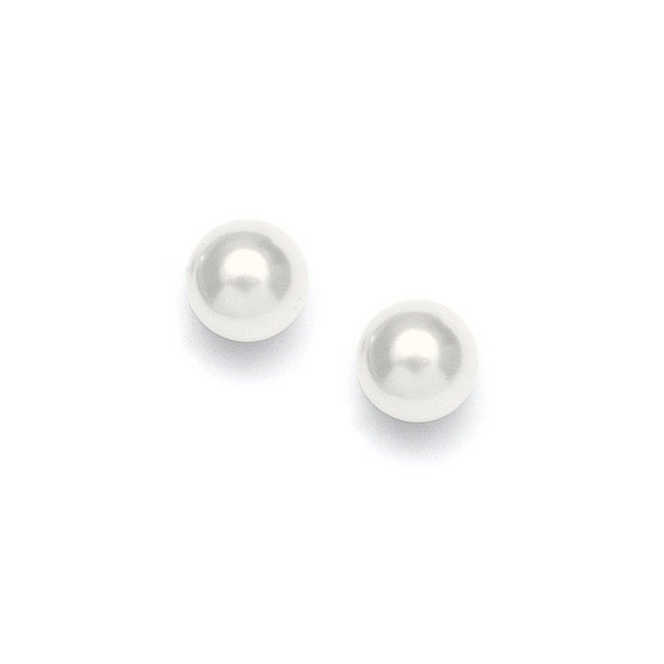 Classic 8Mm Pearl Stud Wedding Earrings - White - Pierced - Silver
