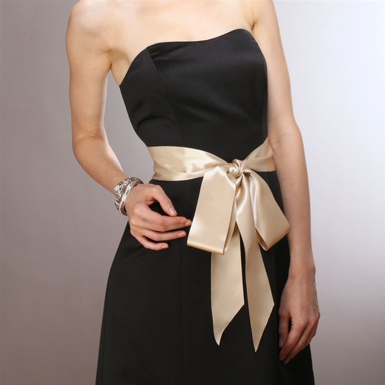Champagne Double Sided French Satin Ribbon Sash