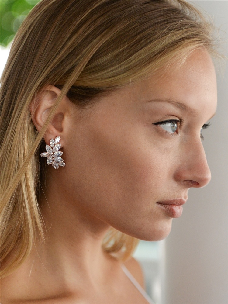 Shimmering Cubic Zirconia Marquis Cluster Rose Gold Earrings