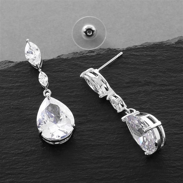 Cubic Zirconia Wedding Earrings With Dainty Marquise & Pear Drop