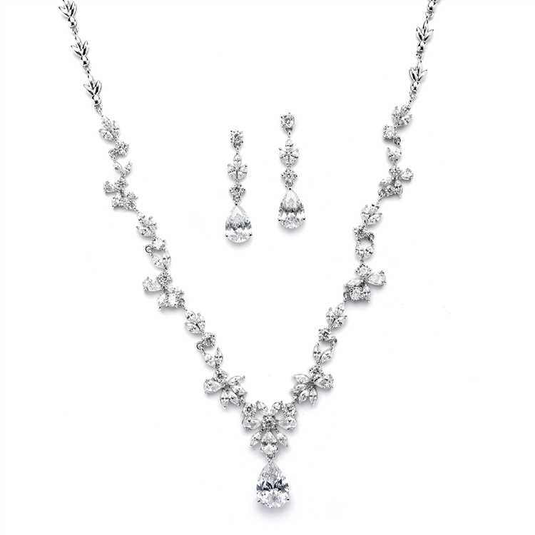 Luxurious Cz Vine Wedding Necklace And Earrings Set