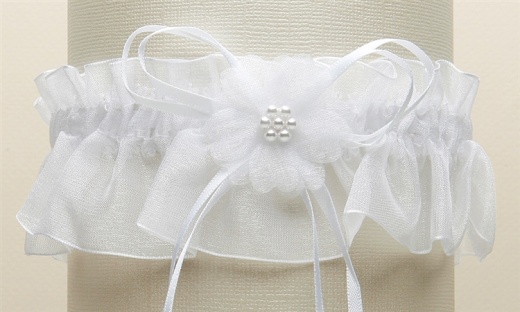 Organza Bridal Garters With Baby Pearl Cluster - White