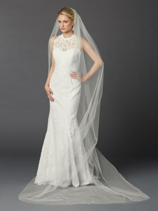 Cathedral Length One Layer Cut Edge Wedding Veil in Ivory