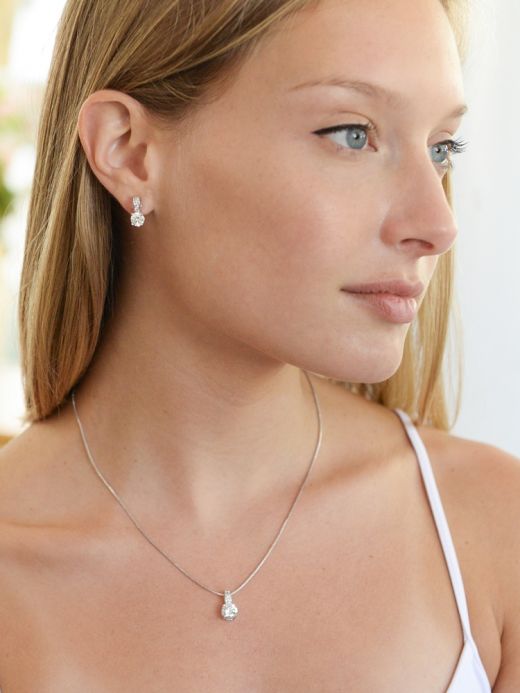 Delicate Cz Round-Cut Necklace And Earrings Set With Pave Top