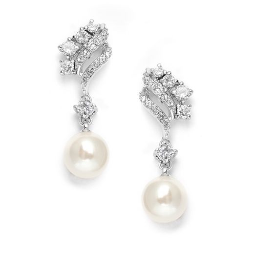 Cubic Zirconia Wedding Earrings With Cream Pearls