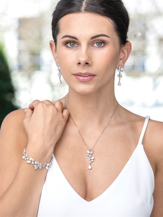 Cz and Opal Mosaic Wedding Bridal & Prom Bracelet 7" Plus 1/4" Extender