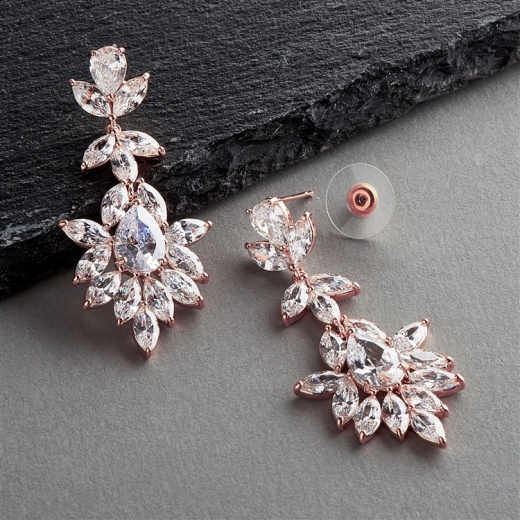 Rose Gold Plated Dangle Wedding Earrings For Brides Or Bridesmaids