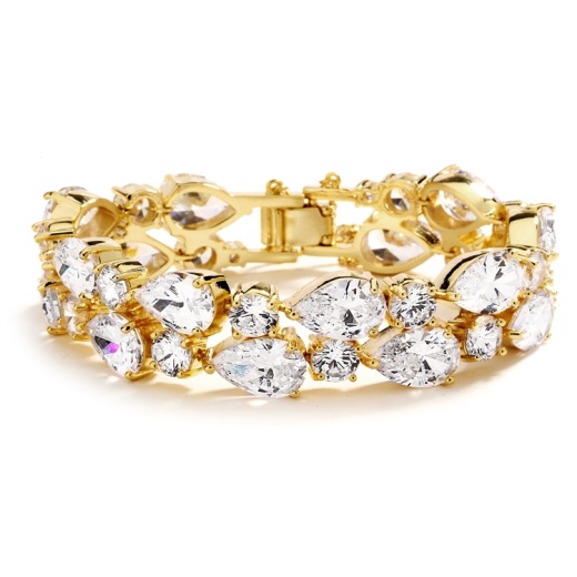 Red Carpet Bold Cz Pears Bridal Statement 6 1/2" Bracelet In 14K Gold Plating