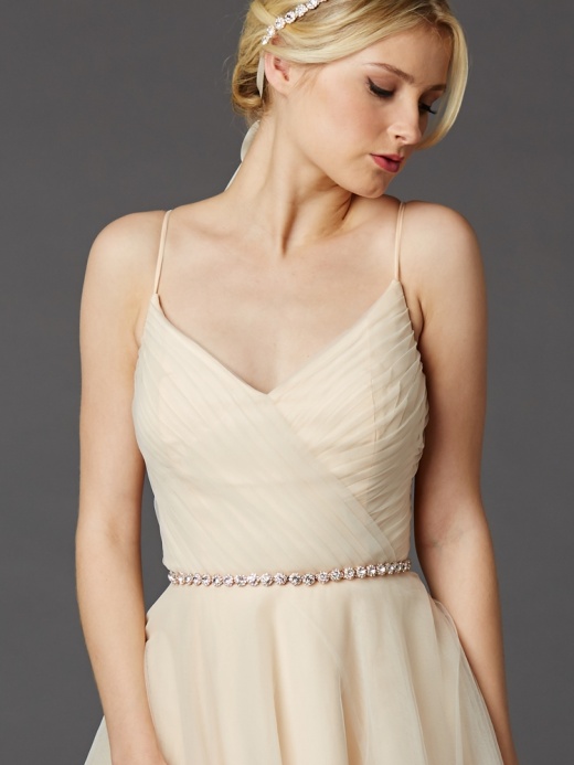Rose Gold Bridal Belt with Genuine Preciosa Crystals and Ivory Ribbons