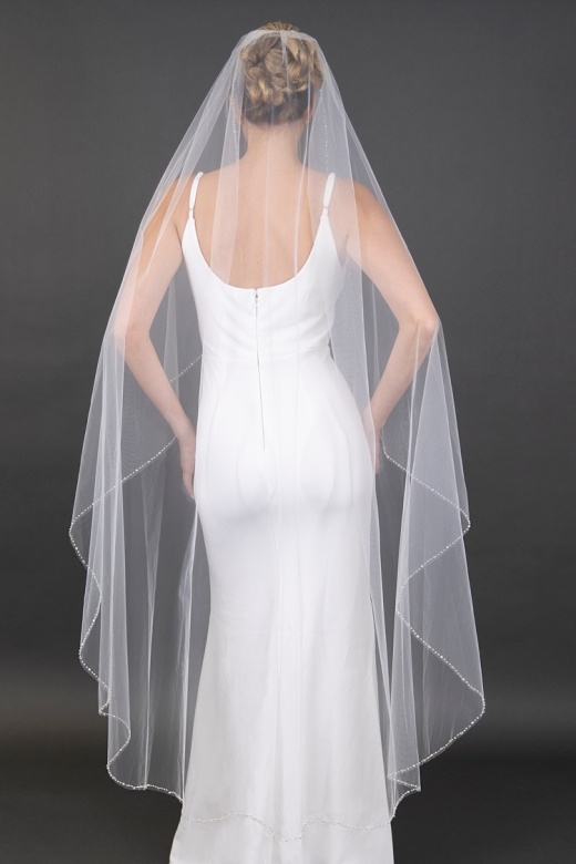 Waltz Length Crystal Edge Wedding Veil in Ivory