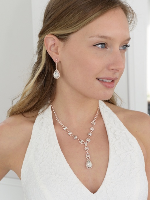 Dramatic Rhinestone Prom or Wedding Necklace Set with Pear Drops