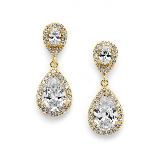 Lustrous 14K Gold Cubic Zirconia Teardrop Wedding Earrings