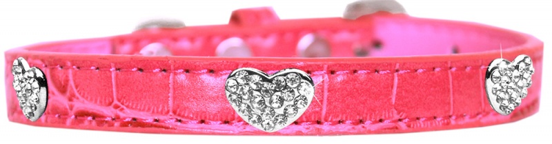 Croc Crystal Heart Dog Collar Bright Pink Size 18