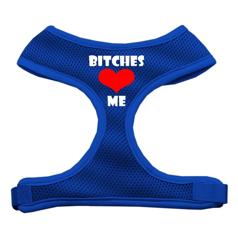 Bitches Love Me Soft Mesh Pet Harness Blue Extra Large