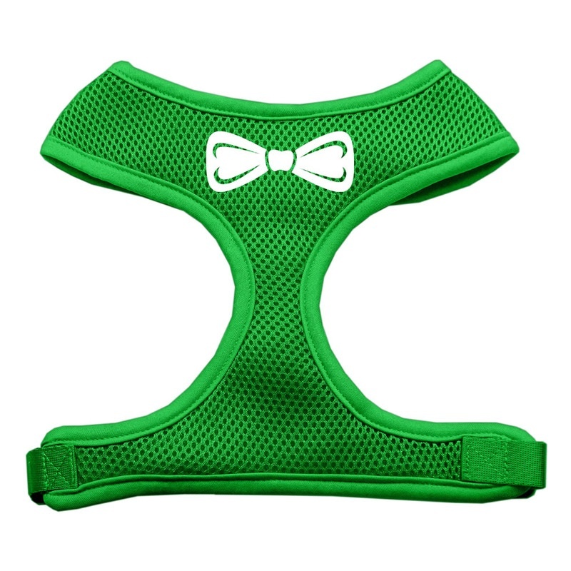Bow Tie Screen Print Soft Mesh Pet Harness Emerald Green Small