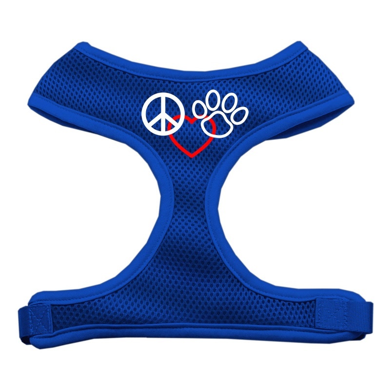 Peace, Love, Paw Design Soft Mesh Pet Harness Blue Extra Large
