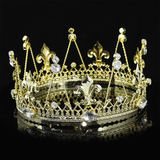 Men's Pageant Imperial Tiara Full Circle Round Gold King Crown