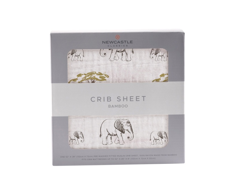 Rhinos And Elephants Bamboo Muslin Crib Sheet