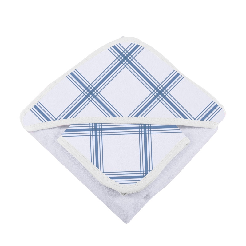 Blue Buffalo Check Plaid Hooded Towel And Washcloth Set