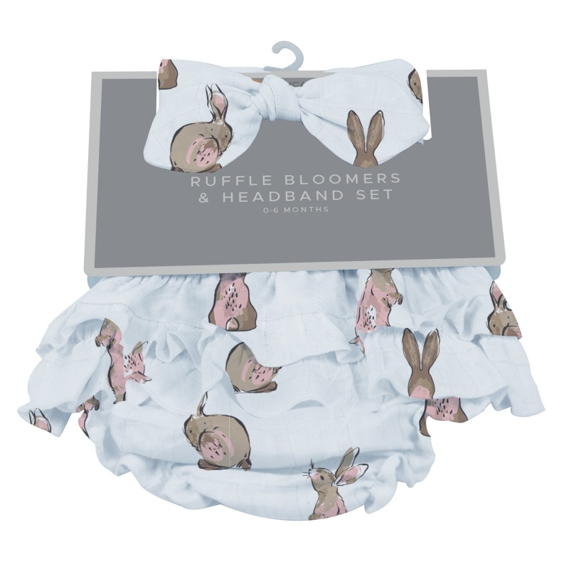 Powder Pink Bunnies Ruffle Bloomers And Headband Set