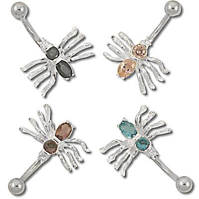 Banana Double Cz Sterling Silver 925 Spider 14G / 12Mm-Lg / 5Mm-b
