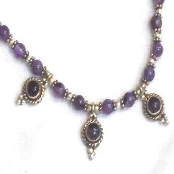 Sterling Silver Amethyst And Silver Beaded 16 Inch Necklace