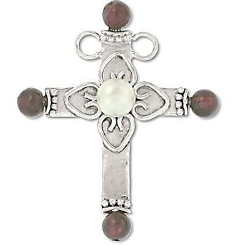 Sterling Silver Hand-Made Genuine Pearl And Garnet Cross