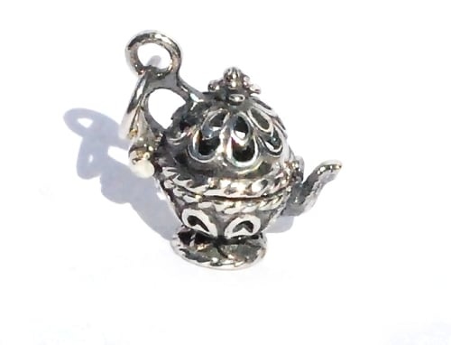 Sterling Silver Filigree Teapot Poison/Prayer Box Pendant