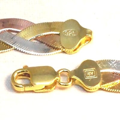 Sterling Silver Vermeil 8 Inch Tri-Color 8Mm Bracelets