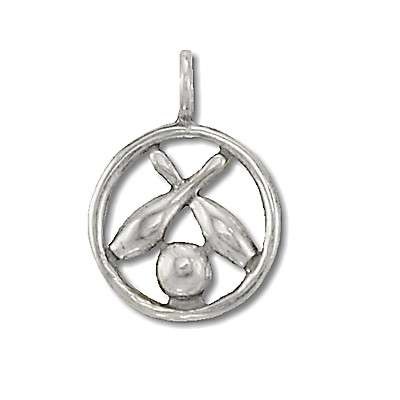 Sterling Silver Bowing Ball & Pins In Circle Charm Pendant