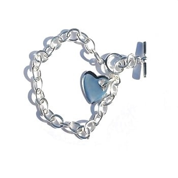 Sterling Silver Italian 8.5 Inch 7Mm Wide Link Bracelet W Heart Tag