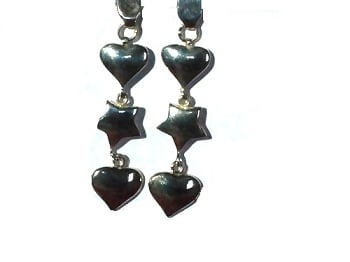 Sterling Silver Star And Hearts Dangles Earrings