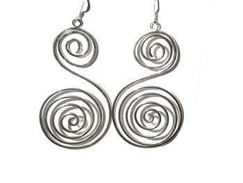 Sterling Silver Large S Swirl Dangle Earrings