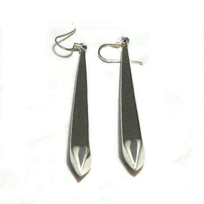 Sterling Silver Large Smooth Puffed Obelisk Dangle Earrings