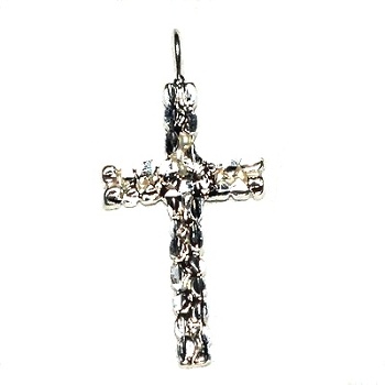 Sterling Silver Diamond Cut Rock Cross Pendant
