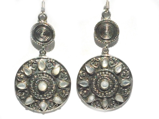 Sterling Silver Mother Of Pearl Double Shield Dangle Earrings