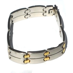 Stainless Steel 8 1/2 Inch Link Bracelet with Gold Accents