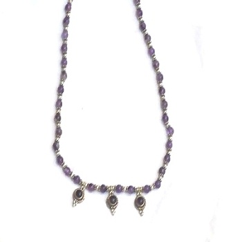 Sterling Silver Amethyst Necklace - 16 Inch Beaded Necklace with 3 Pendants