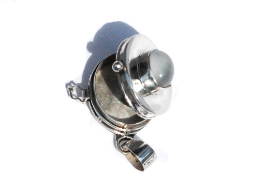 Sterling Silver Simulated Moon Stone Cabochon Prayer Box Pendant